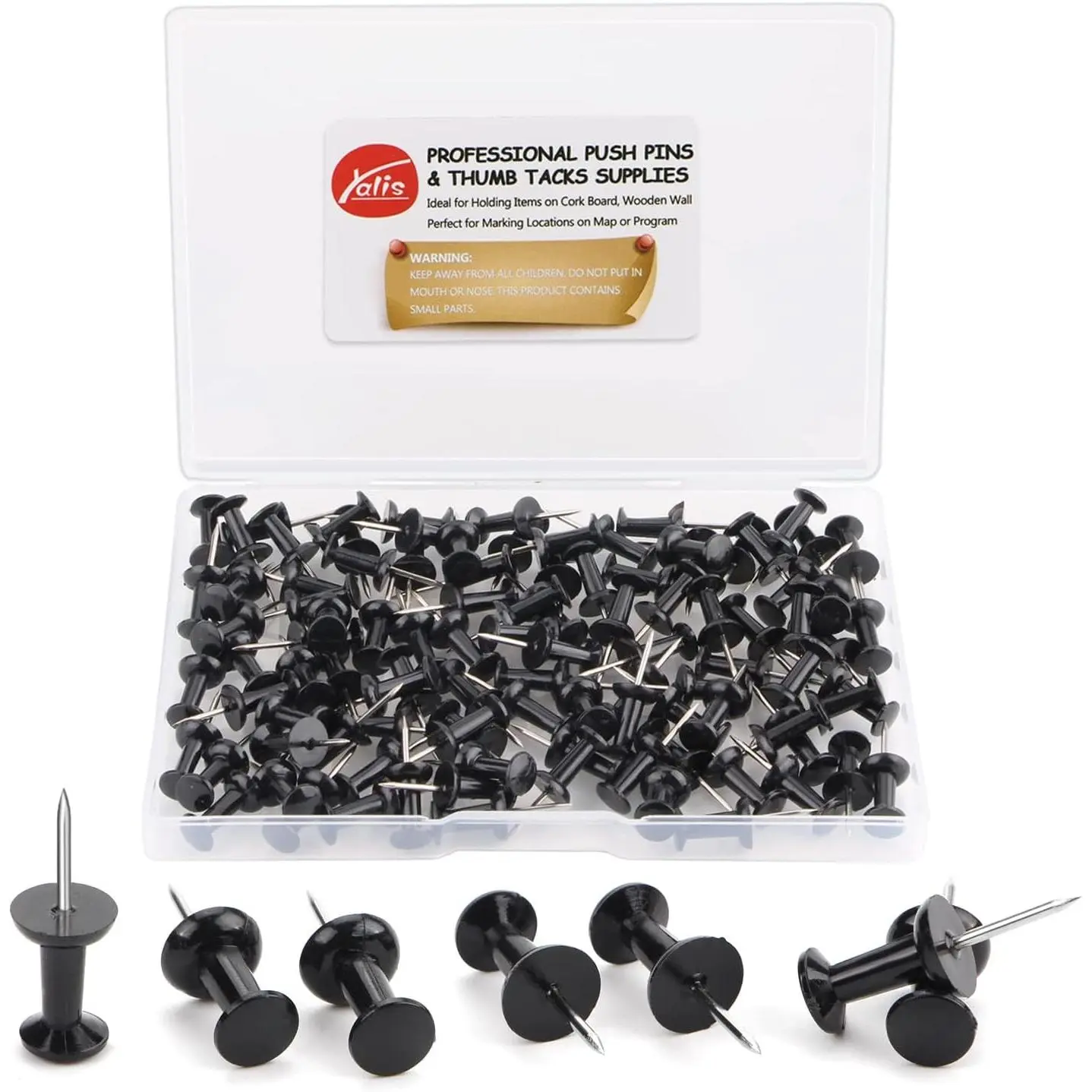 100-Count Black Thumb Tacks with Steel Point and Plastic Head