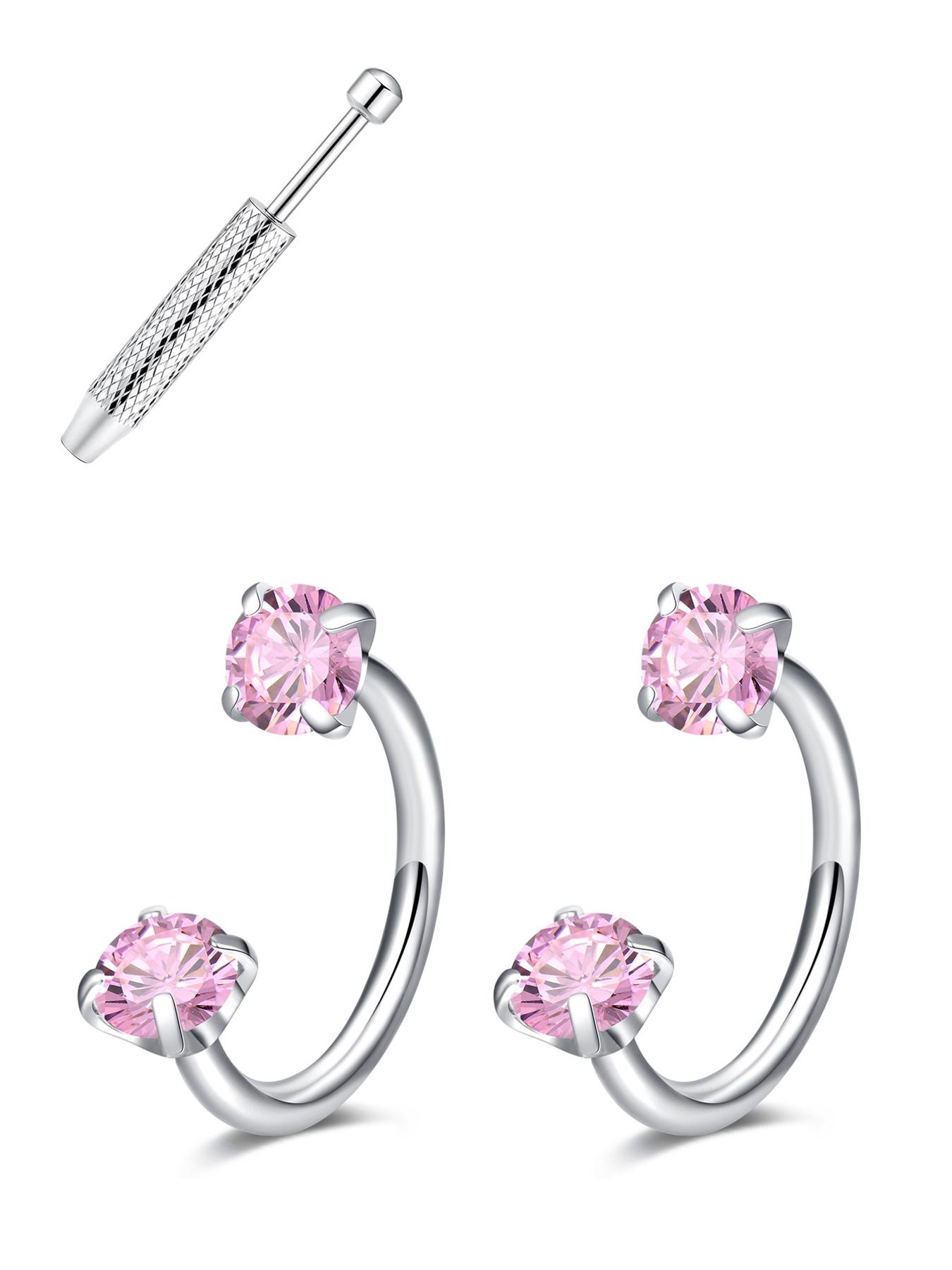 Stainless Steel Heart Nose Ring, Cubic Zirconia U-Shaped Septum Piercing, 20g/18g Cartilage Earrings, Hypoallergenic Jewelry for Women