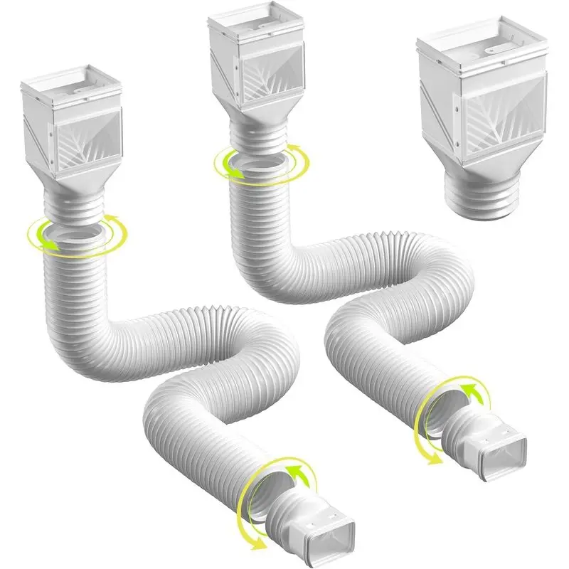 2 Pack Rain Gutter Downspout Extension with Cleanout Window, 21"-68" Flexible Drain Downspout Extender with Leaf Filter, Drain Downspout Connector for Rainwater Drainage, White