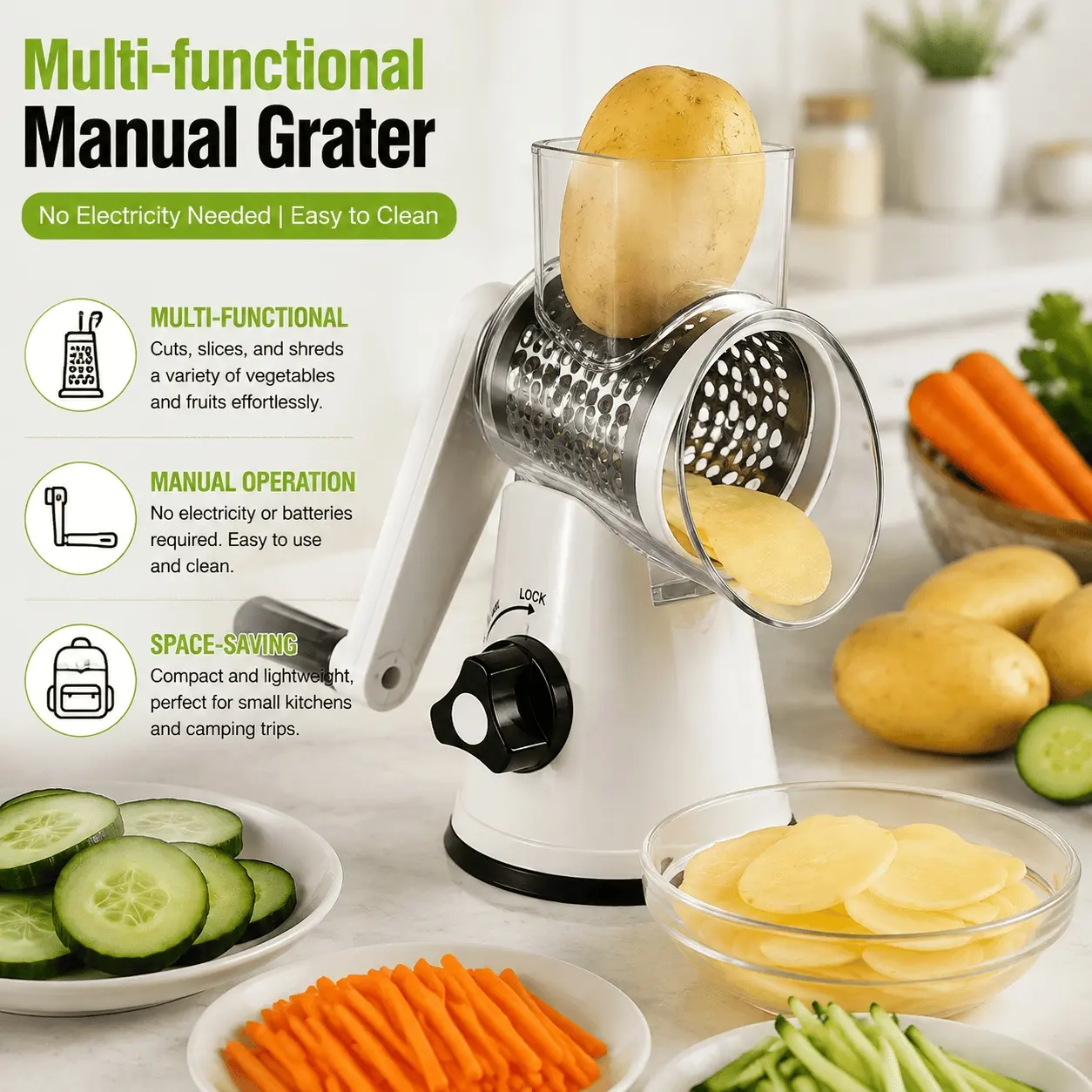 4-in-1 Multifunctional Vegetable Spiralizer & Slicer, Rust-Proof, Dishwasher Safe, Non-Slip Suction Base, Healthy Meal Prep Tool for Potatoes Carrots Cucumbers Zucchini