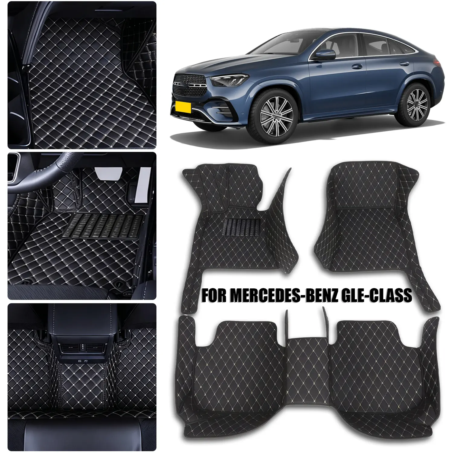 For Mercedes-AMG GLE 2020-2024 Left wheel drive car floor mat, made of PU leather material and equipped with 360 degree high edge protection, with a non jamming throttle design, suitable for heavy weather, detachable and easy to clean
