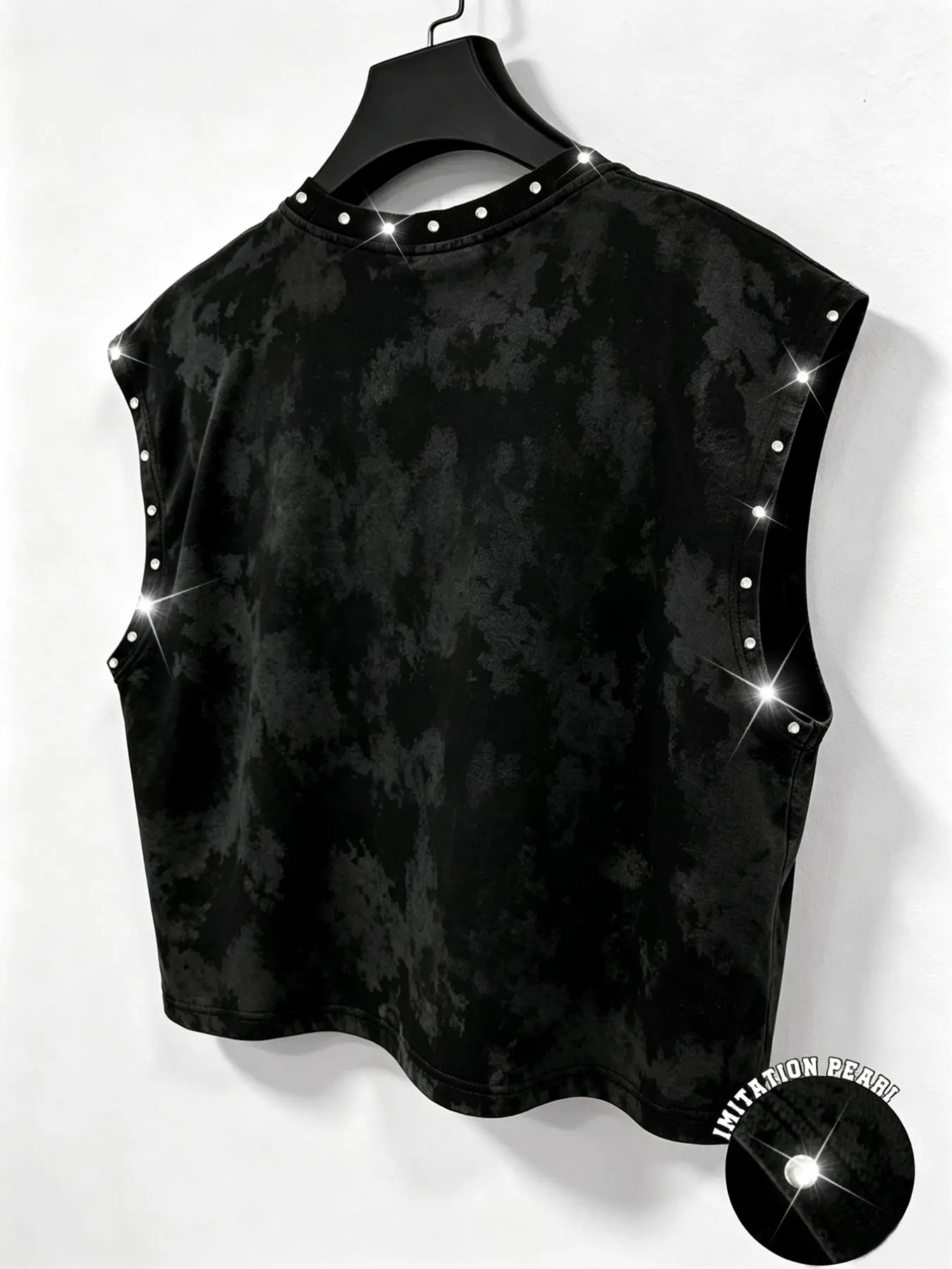 Men's sleeveless short vest, retro tie-dye sleeveless vest, short vest, men's avant-garde dark street style vest.