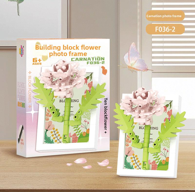 Picture frame, building blocks, bouquet, preserved flowers, carnations, sunflowers, DIY girls' holiday
