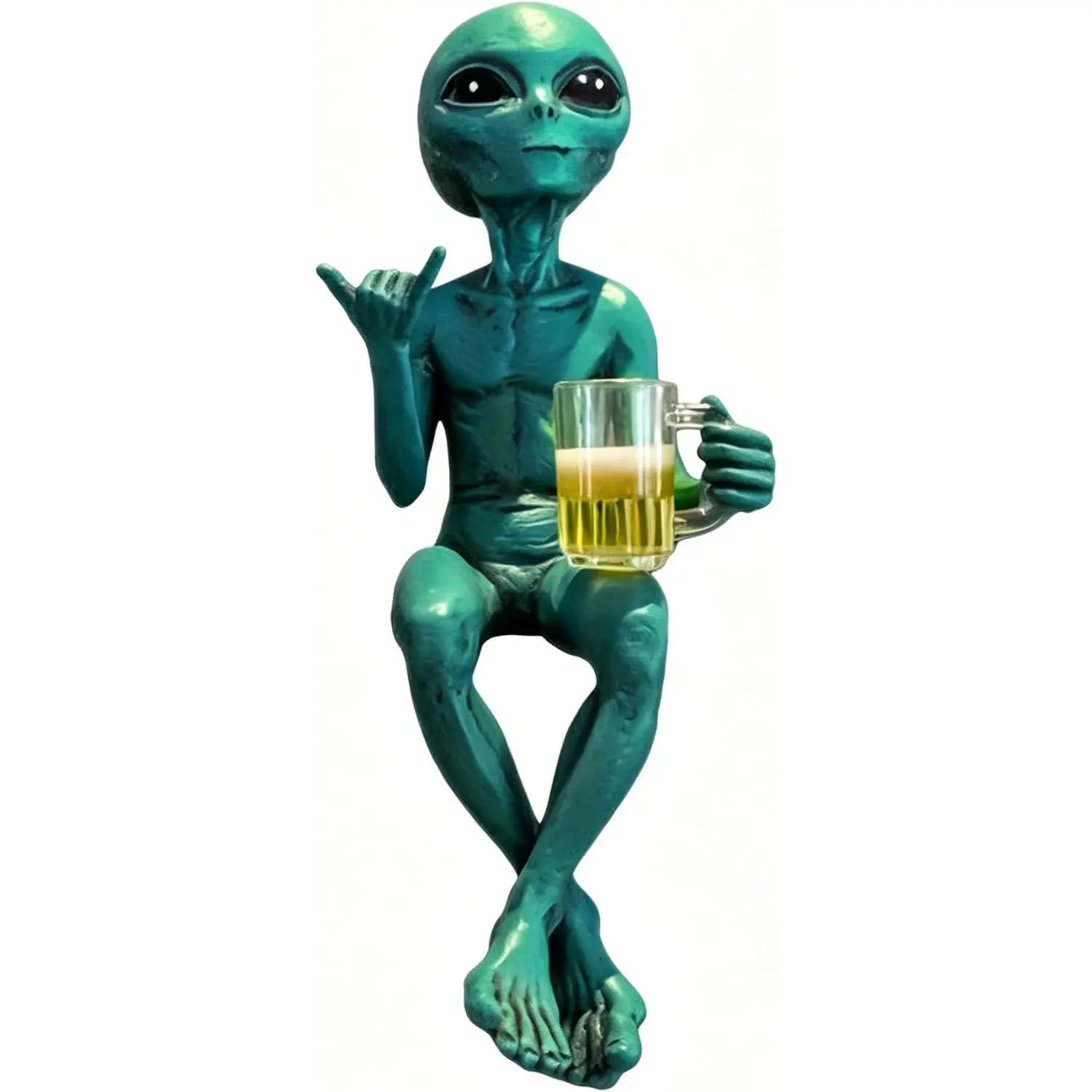 Resin Alien Beer Drinker Statue, Funny Green Alien Figurine WithSign, Extraterrestrial Sculpture for Home Bar, Man Cave, Office Desk, Unique Sci-Fi Decor