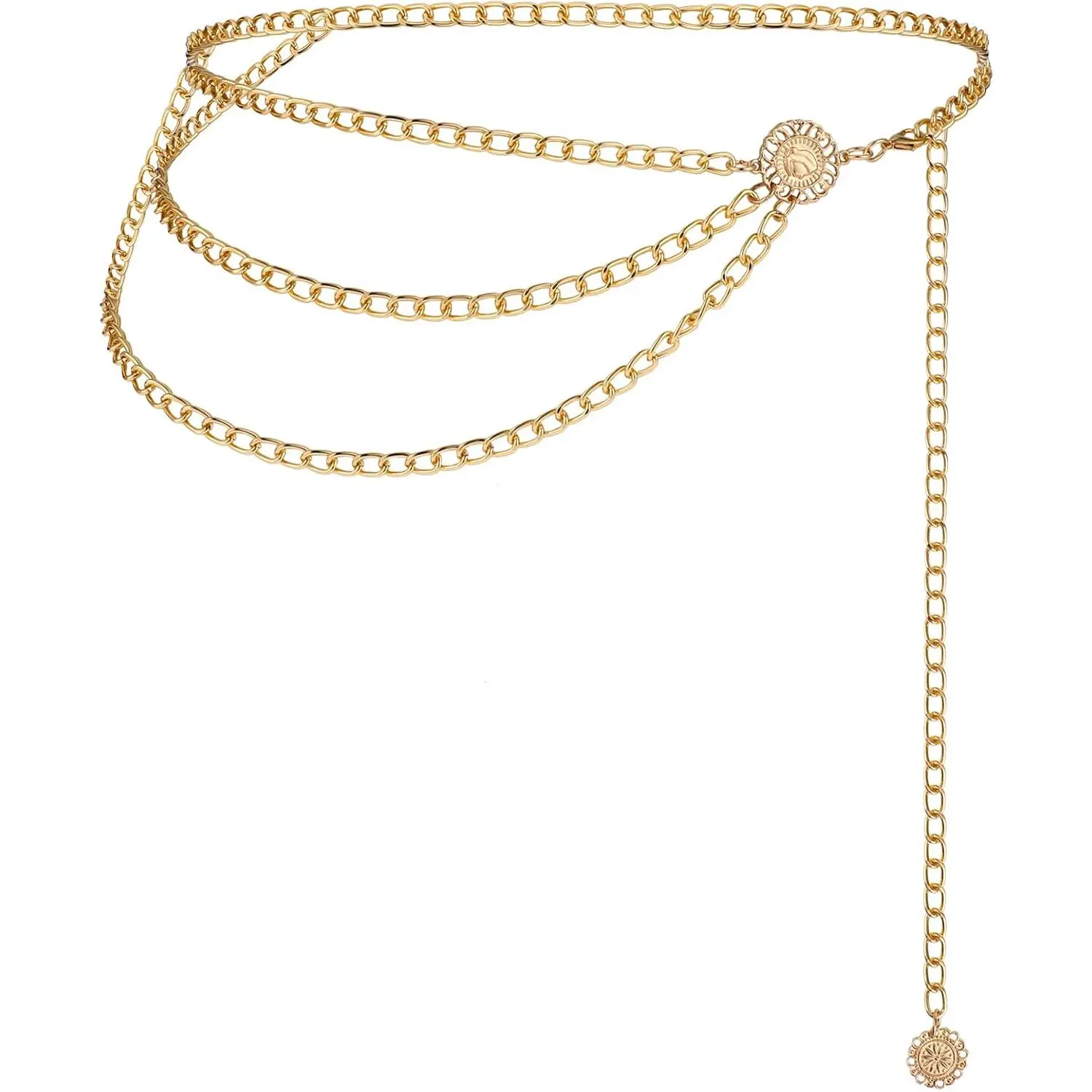 Women's Adjustable Multilayer Synthetic Metal Chain Belt with Adjustable Buckle for Casual Wear, Belts, Female