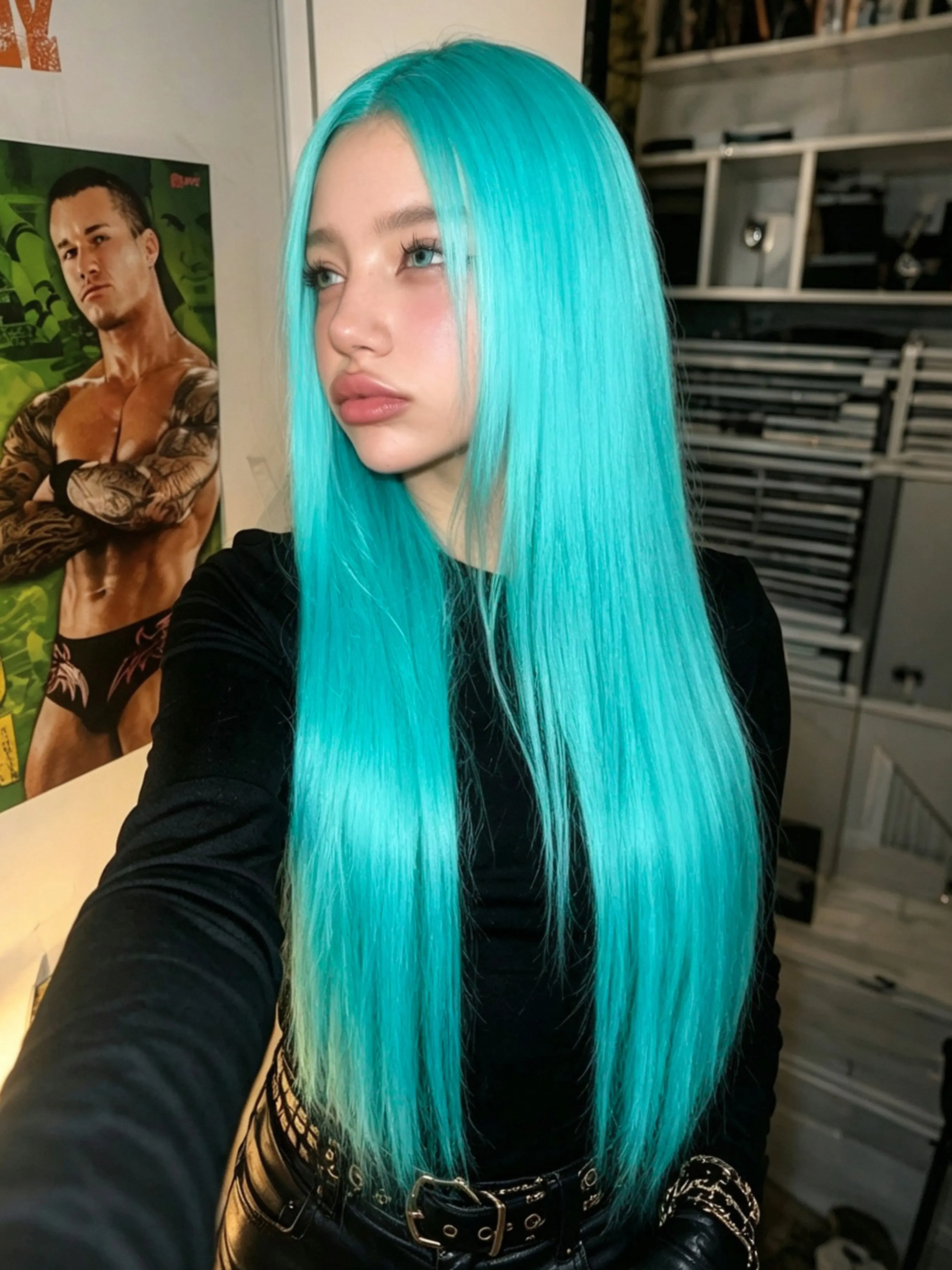 Mint Blue Wig 13x4 Lace Front Wig Teal Long Straight Wig Soft HD Transparent Lace Pre Plucked Natural Hairline Heat-Resistant Synthetic Wig Free Parting KPOP Wig Lace Frontal Wigs for Women Party Cosplay Stage 28 Inches