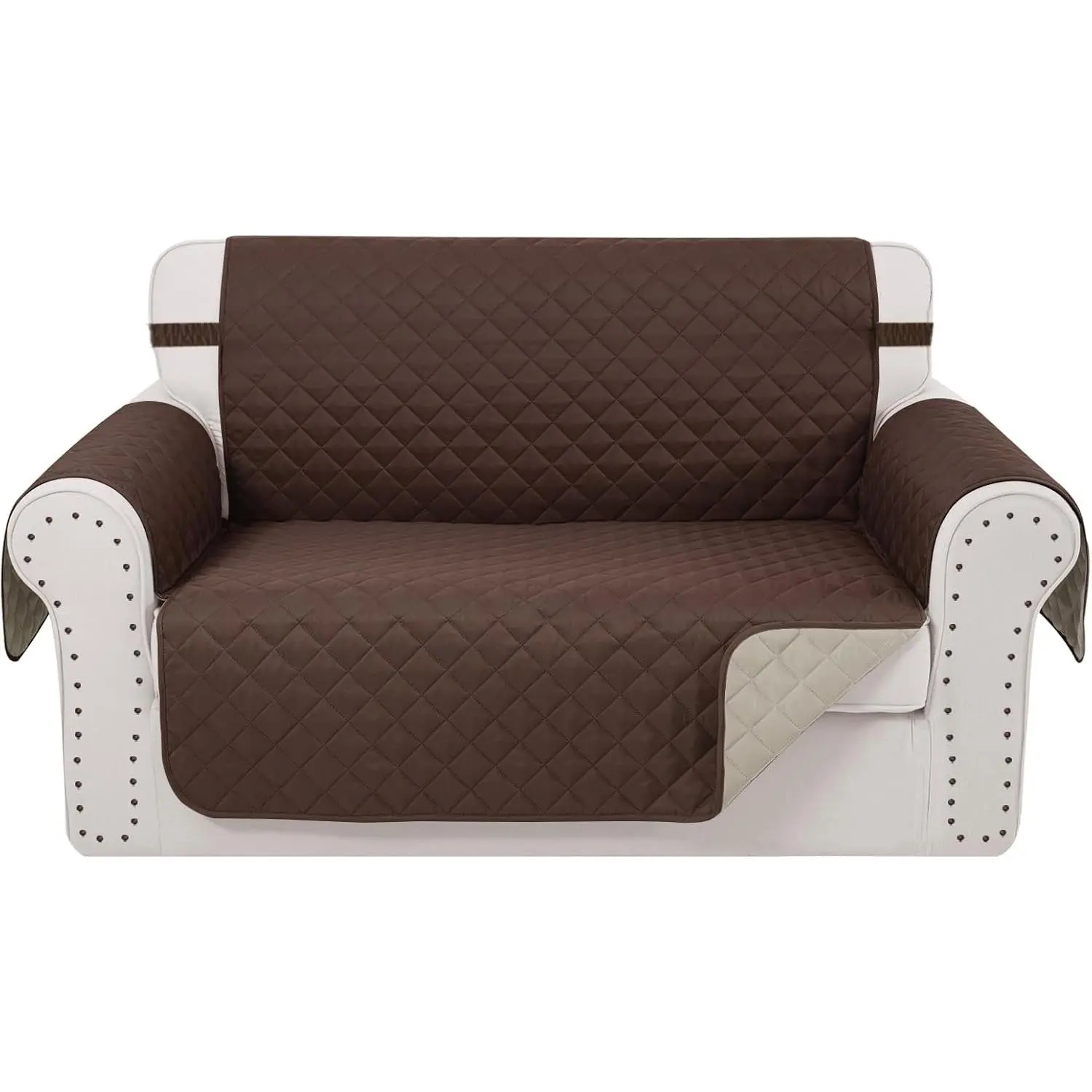 Reversible Loveseat Couch Sofa Covers, 2-Seater, Chocolate | Loveseat Covers for Dogs Water Repellent, Friendly Furniture Protector with Elastic Straps for Living Room