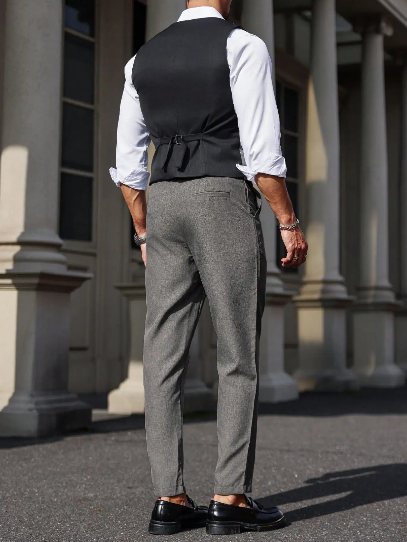 Men's Textured Suit Vest and Pants Set, V-Neck Four-Buckle Vest, Slim Fit, Anti-Wrinkle Fabric, Ideal for Weddings and Business Events
