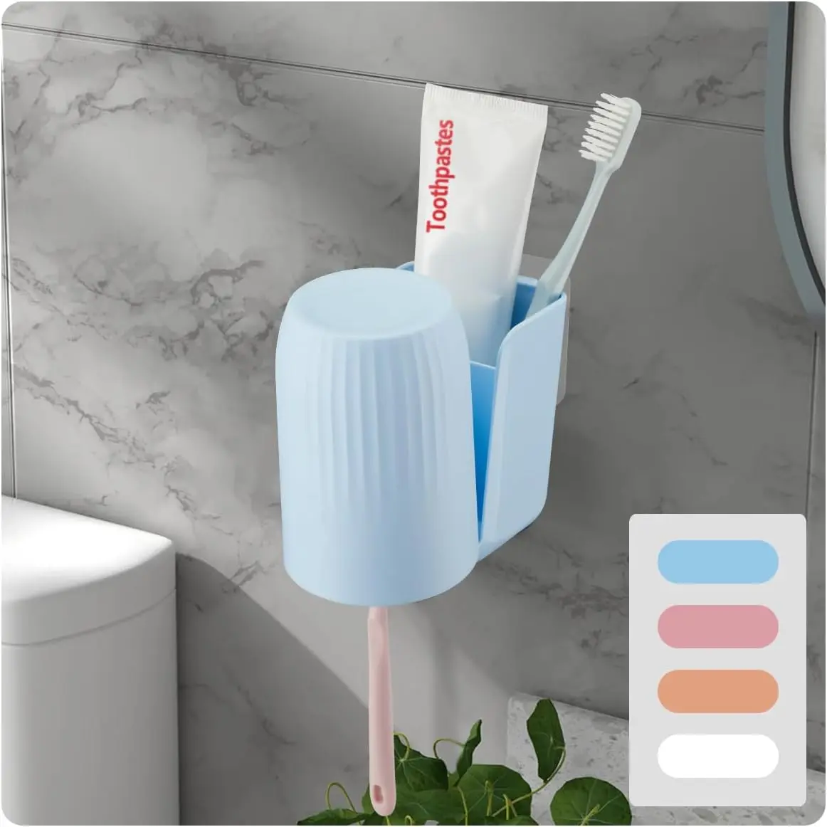 Holders for Bathrooms  Holders Wall Mounted   Brush Holder with  Cup Drilling-Free (Blue)