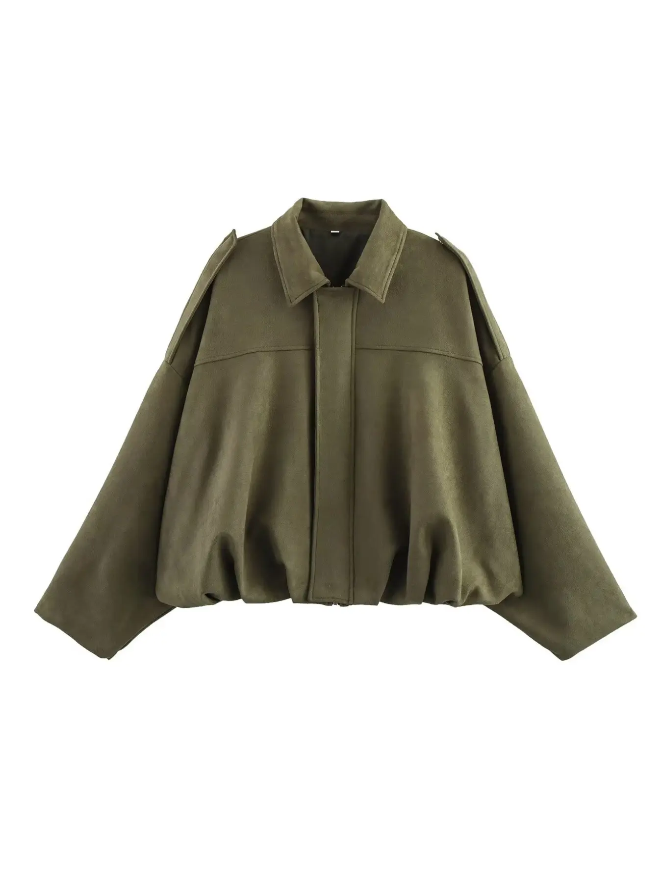 CLAZZAA Women Fashion Solid Front Zipper Bomber Jackets Vintage Lapel Neck Long Sleeves Female Chic Lady Outfits