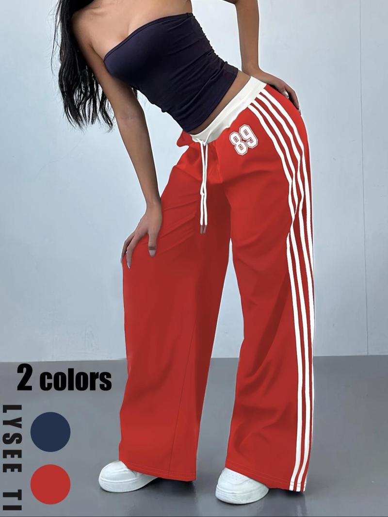 Women's Striped Side Sweatpants, Casual Comfy Wide Leg Trousers for Daily Wear, Ladies Bottoms for All Seasons Pants, Athleisure Style Bottoms