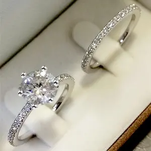 Classic  Engagement Ring Set, Promise Rings for Girlfriend, Half Eternity Stackable Wedding Band, Bridal Proposal Jewelry for Women, Valentine’s Day Gift
