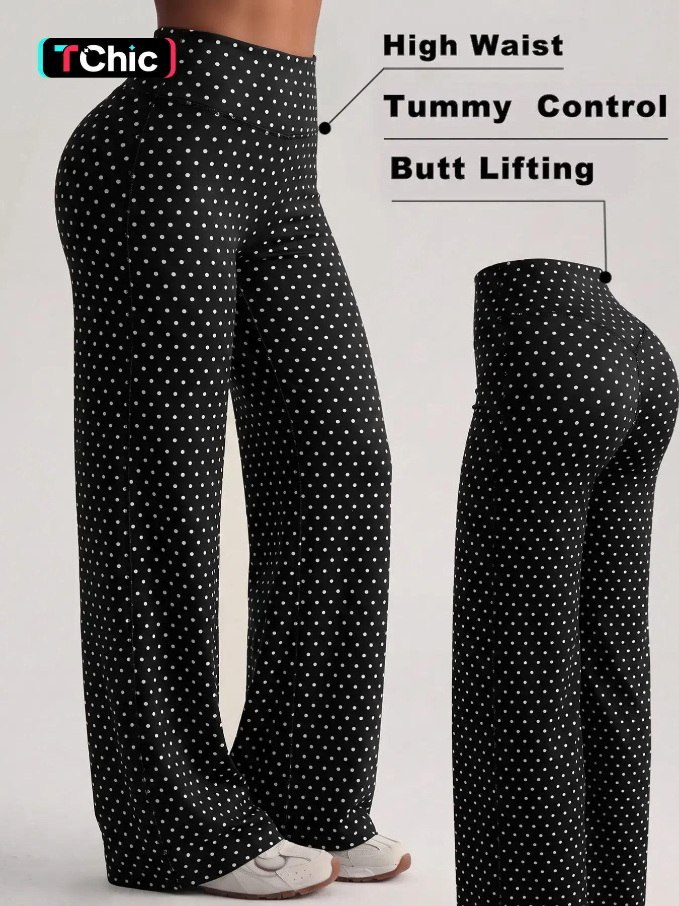 Fashion Polka Dot Print Women's Versatile Sporty Straight Leg Pants, Slimming Casual Wide Leg Trousers, Outdoor Running Yoga Pants, Casual Elastic Waisted