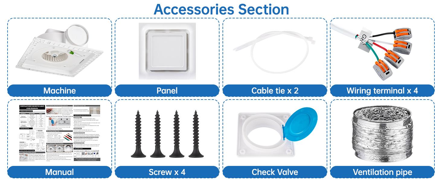 Bathroom Exhaust Fan with LED Light 8in 10in 140 CFM High Power Ventilation 3 Color Light Adjustable Energy Efficient Ceiling Ventilator 1.0 Sone Easy Install Remote Control ABS Panel