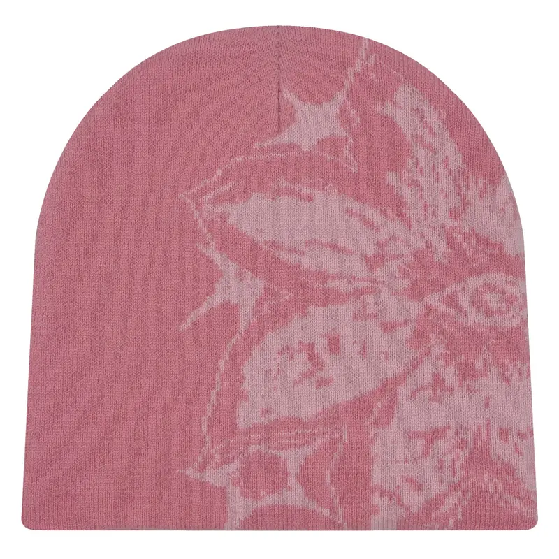 Y2K Double-Decker Knit Beanie Hat Funky Floral Print Stretch  display picture 2