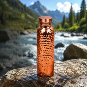 Copper Water Bottle for Drinking, Hammered Copper Travel Tumbler, Portable, Aesthetic, Insulated Stainless Steel, Handcrafted Ayurvedic Cup, Traditional, 27 Oz