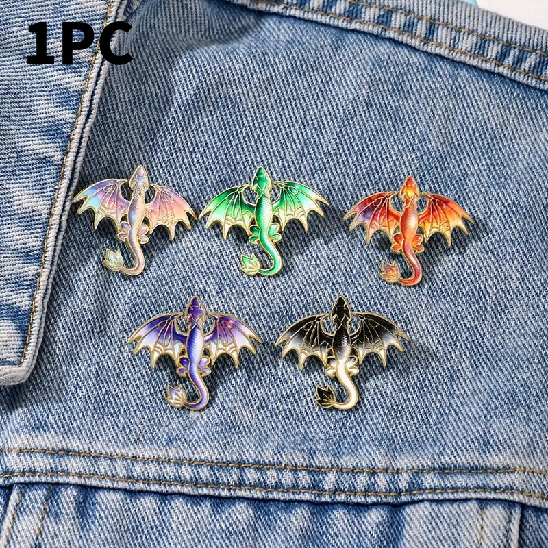 Gradually changing color flying dragon brooch, Western dragon style, metal badge pin, suitable for clothing, bags and other accessories for personalization.