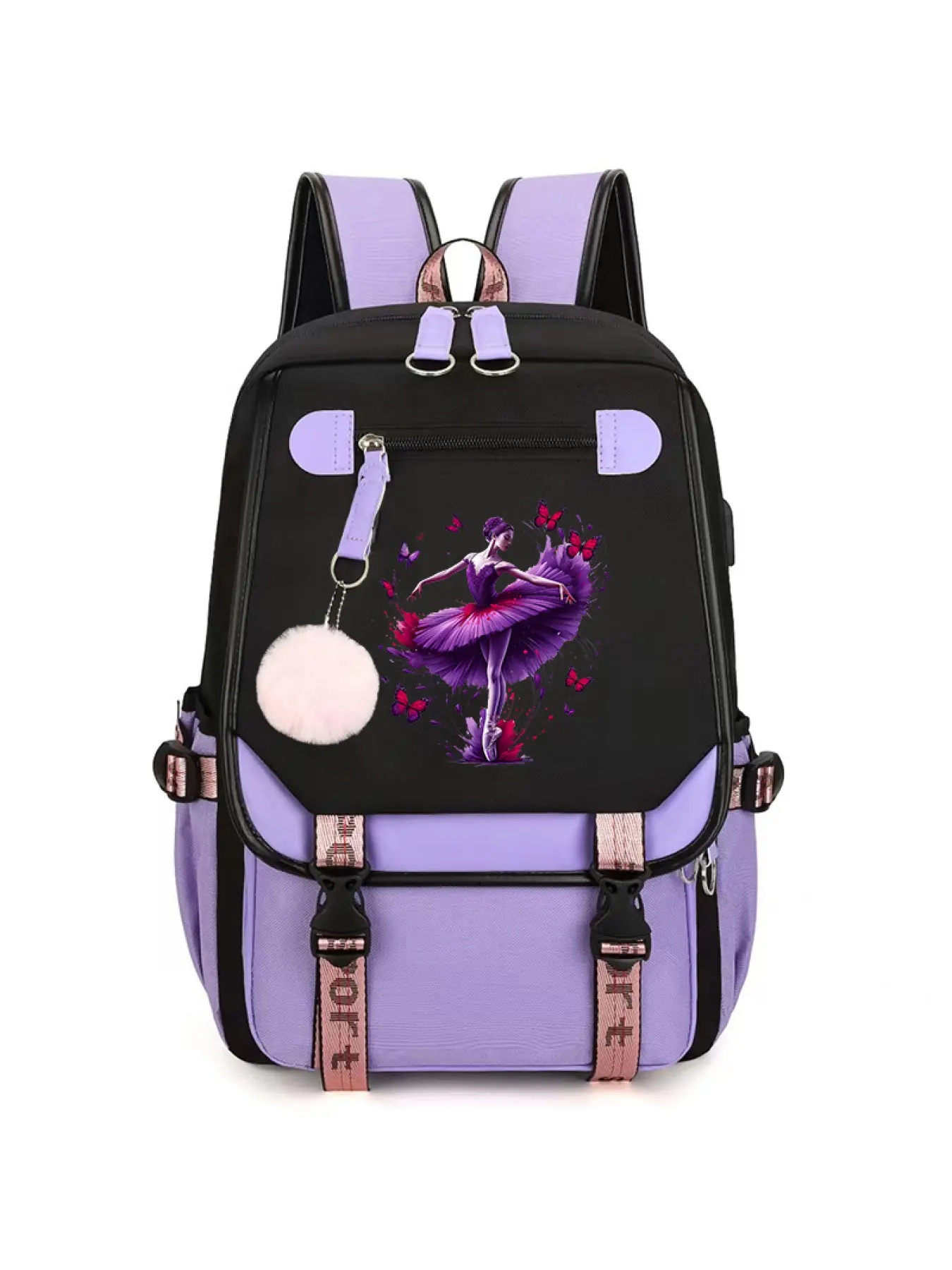 Vibrant Splash Ink Ballet Dancer Aesthetic Backpack For Girls, Lavender Korean Style School Bag For Dance Students With Headphone Jack, Multi Pocket Lightweight Back To School Supplies Gift For Young Dancers