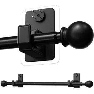 No-Drill Curtain Rod with Adhesive & Pin-Nail Mount System Renter Friendly Minimal Wall Damage 5/8" Diameter Black Adjustable Rod for Windows 28 to 48 Inch