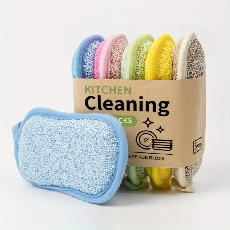 Five Multifunctional Sponge Brushes - Washable And Reusable Cleaning Brushes for The Kitchen And Bathroom, Non-Scratch, Suitable for Pots, Pans, Bowls, Etc., Kitchen Cleaning Tools, Dishwashing Additions, Vibrant Kitchen Supplies