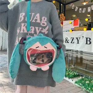 30CM New Anime Hatsune Miku Q version Kawaii Figure Plush bag Model Doll Cute girl diagonal transparent bag doll backpack Gifts
