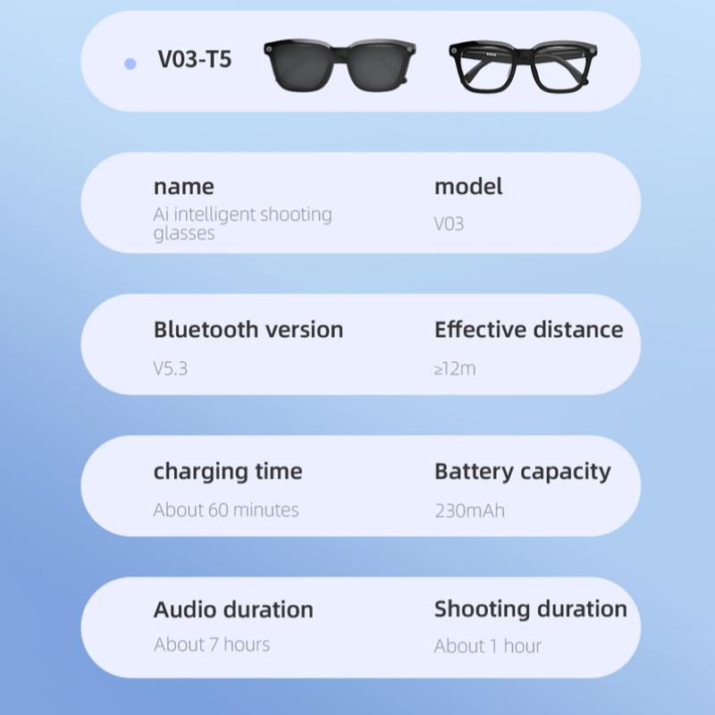 New Smart AI Multi-Functional Bluetooth Audio Glasses, Wireless Smart Glasses - 500MP HD Camera & 1080P Video Recording Function - with Image Recognition, Language Translation, Image Optimization - Dual-Mode Bluetooth & Wi-Fi Connectivity