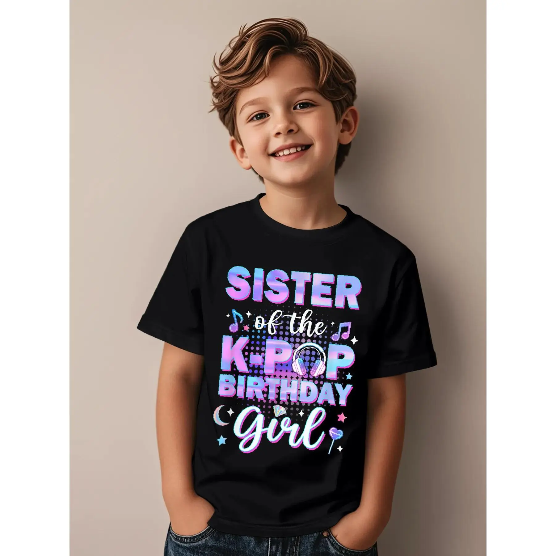 Sister of The K-Pop Birthday Girl Matching Family Music Funny Aesthetic Graphic Kid T-Shirt Popular Kid T Shirts Streetwear Tees Tops for Kid