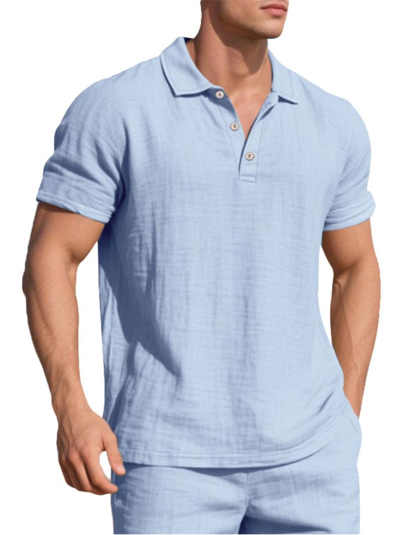Men's Linen Polo Shirt, Casual Short Sleeve Collar Top for Summer, Fashion Men's Clothes for Daily Wear, Gamis