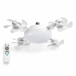 Ceiling Fan Light with Remote Control, 19.69 Inch Screw in LED Fan Light, E27 Base Foldable Ceiling Fan with 4 Fan Heads, Quiet Airflow & Bright Lighting, Easy Installation for Bedroom, Living Room, Kitchen, Office, Dorm, Small Room Use