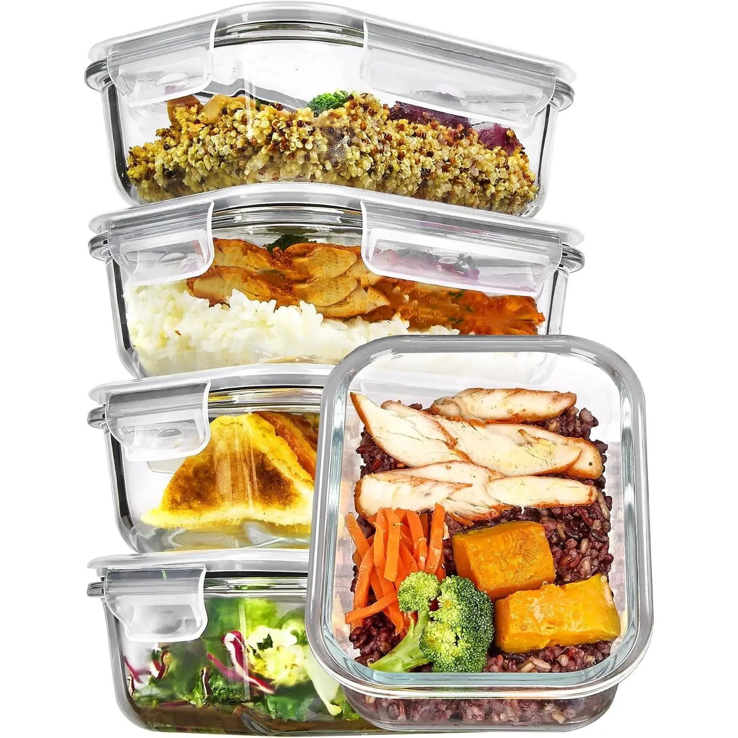 5Pack 22oz Glass Storage Containers with Lids, Grey | Glass Meal Prep Food Container Sets, Snap Airtight Lid, For Microwave, Oven, Freezer and Dishwasher, BPA Free