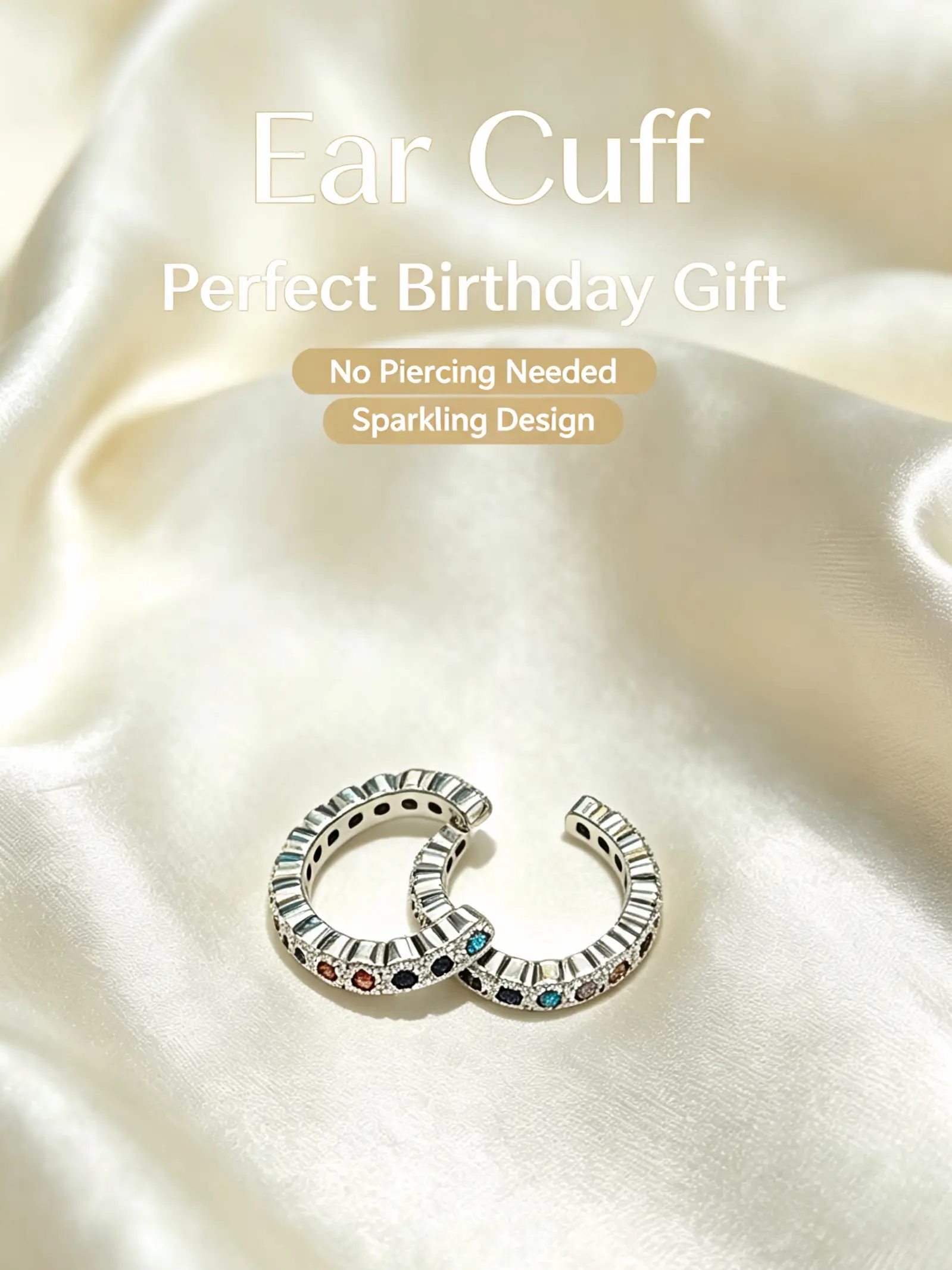 Unisex Ring Ear Cuffs with Colorful Zirconia, No Piercing Required, Elegant Jewelry Gift for Friends Birthday Halloween