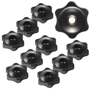 12 Pcs Star Knobs 1/4-20 Female Threaded Hexagon Head Thru Clamping Knob 1/4 Inch 20 Jig T Knobs Small Black