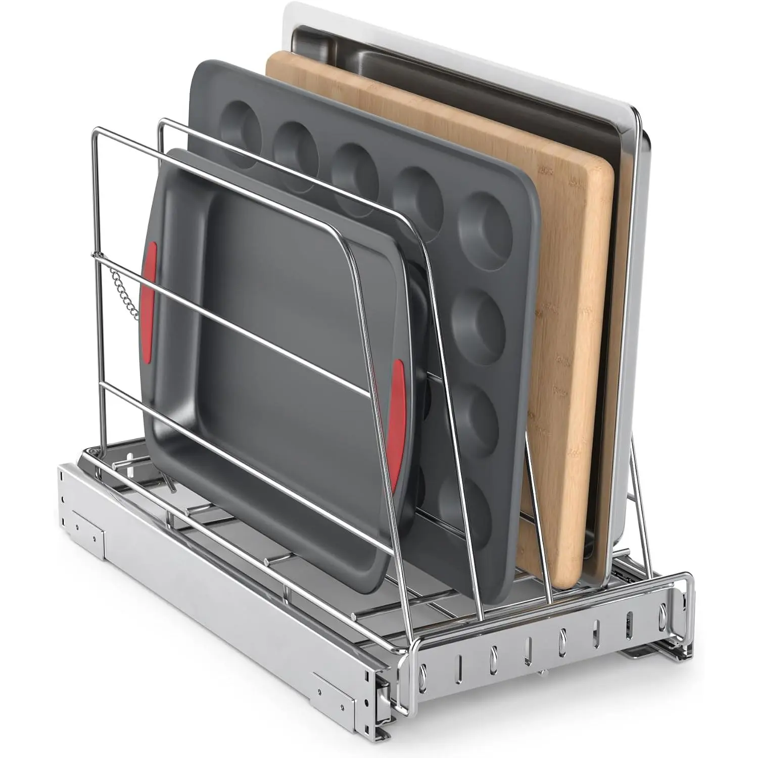 Pull Out Cabinet Organizer for  Board, Cookie Sheet, Baking Sheet, Stainless Steel Sliding Rack for Bakeware & Trays, Heavy-Duty  Board Organizer (9” x 16.5” (22.8 x 41.8 cm))