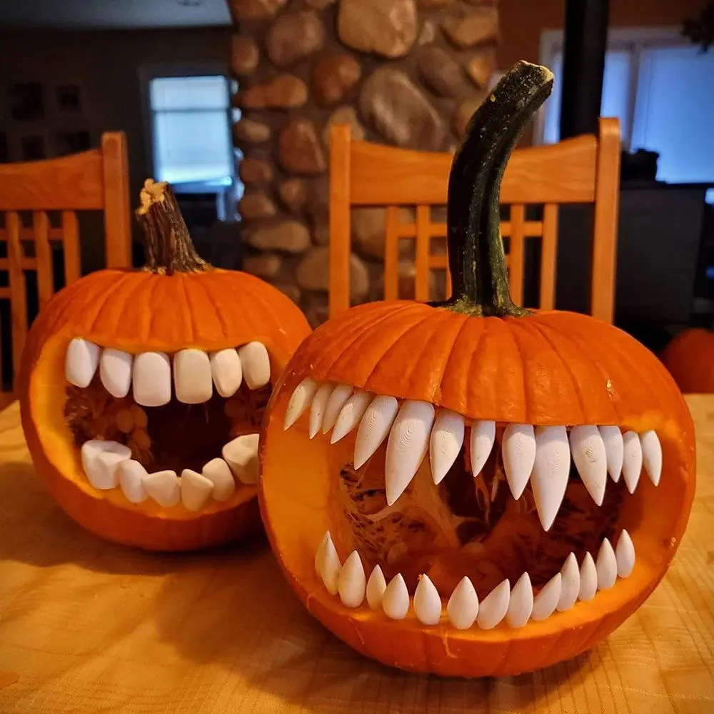 [Only Teeth]Halloween Pumpkin Teeth Decorations, 3D Printed Plastic Jack O Lantern Fangs & Molar Tooth Accessory, DIY Pumpkin Carving Kit, Scary Pumpkin Mouth Ornaments for Halloween Party Decor, PUMPKIN NOT INCLUDED