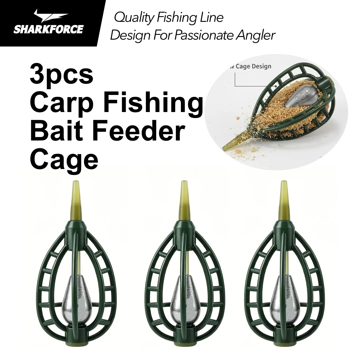 3pccs Carp Fishing Bait Cage with Sinker, Fishing Feeder Tackle Set, Carp Fishing Equipment, Fishing Supplies