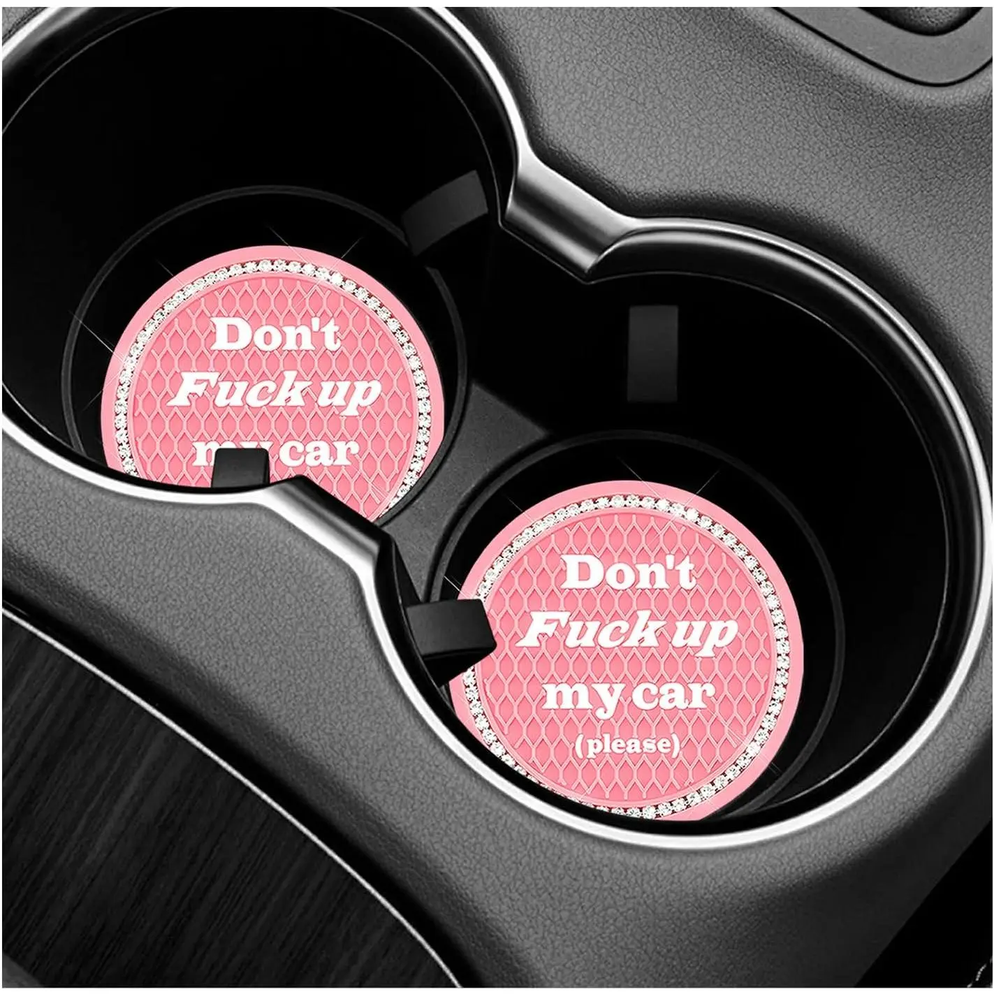 2 count Bling  Cup Coaster, 2.75 Inch Anti-Slip Auto Drink Mat  Rhinestone Interior Decoration, Shockproof Embedded Cup Holder Insert Coaster for   ()