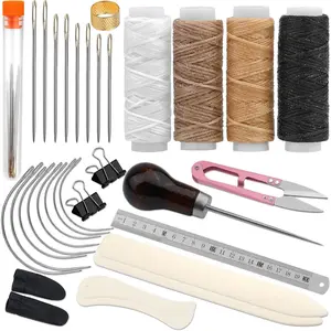 33 Pcs Book Binding Kits with 4 Pcs Bone Folder Paper Creaser Paper Folding Tool Bookbinding Needle Waxed Thread Steel Ruler Awl for Bookbinding Paper Card Crafts