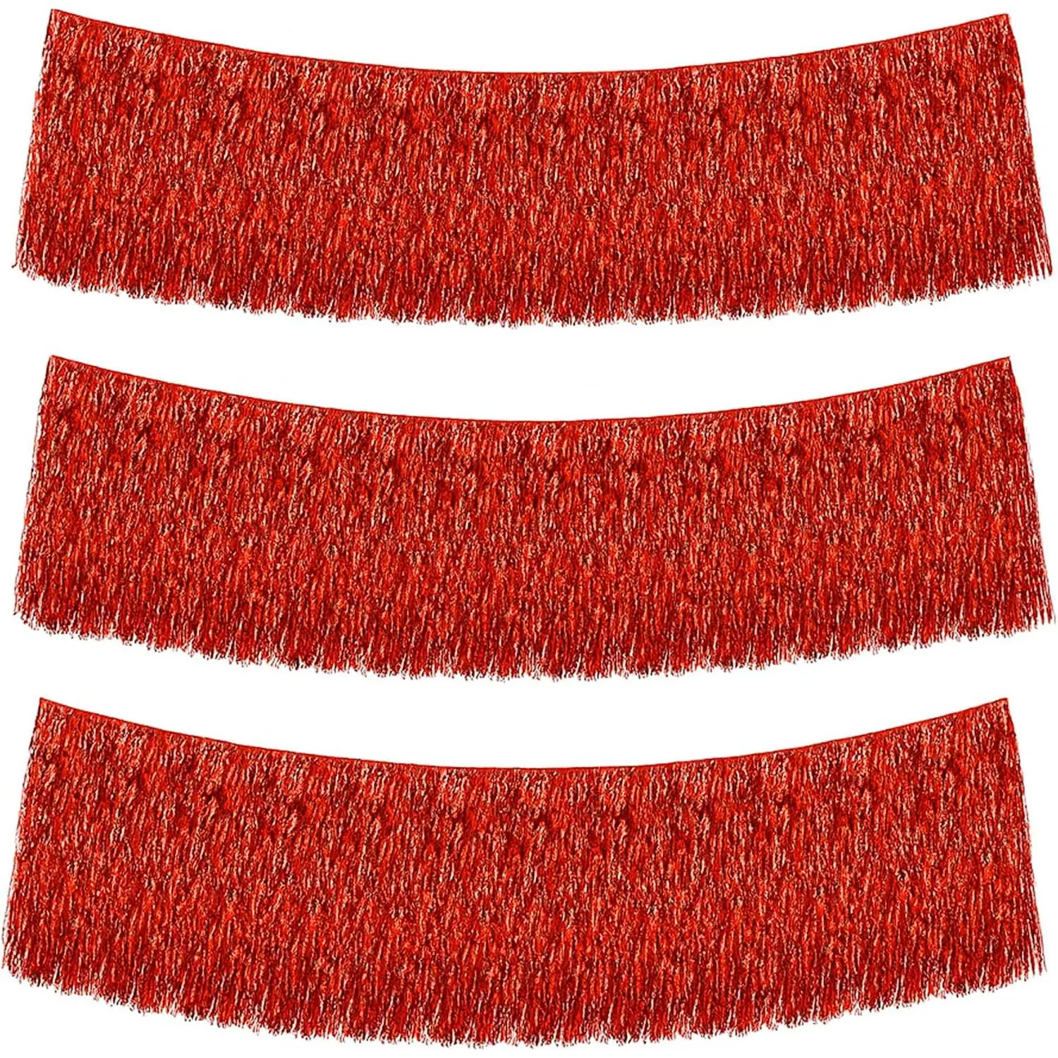 Red Foil Tinsel Fringe Icicles Garland | 20 FT, 3 Banners, Metallic Strands, Flame Retardant, Easy to Hang, Indoor Outdoor, for Tree Party Decoration Parade Floats