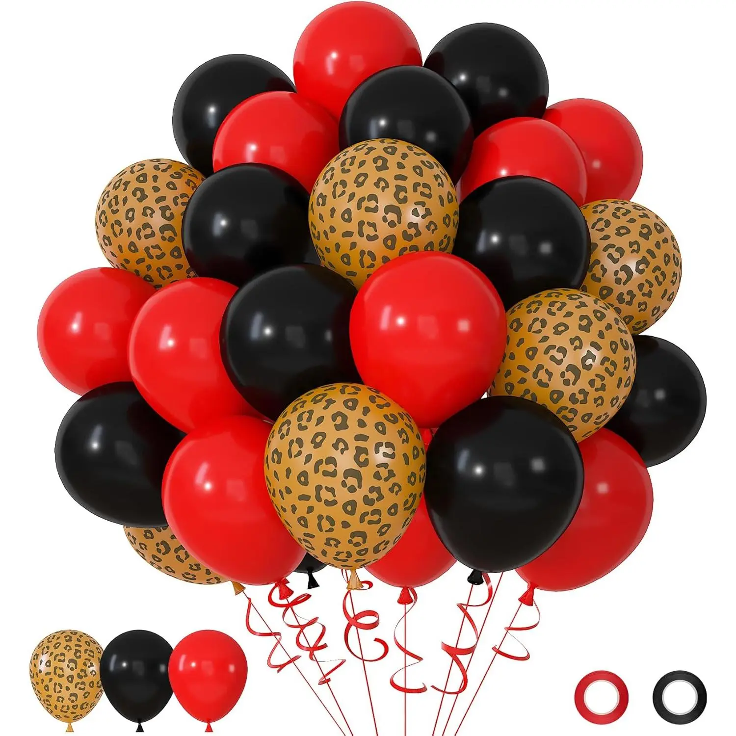 72pcs Red and Black Cheetah Balloons Set, Latex Balloons with 12inch Black and Red Leopard Print Balloons for Cheetah Cherry Birthday Baby Shower Women Bachelorette Wedding Party Decoration Supplies