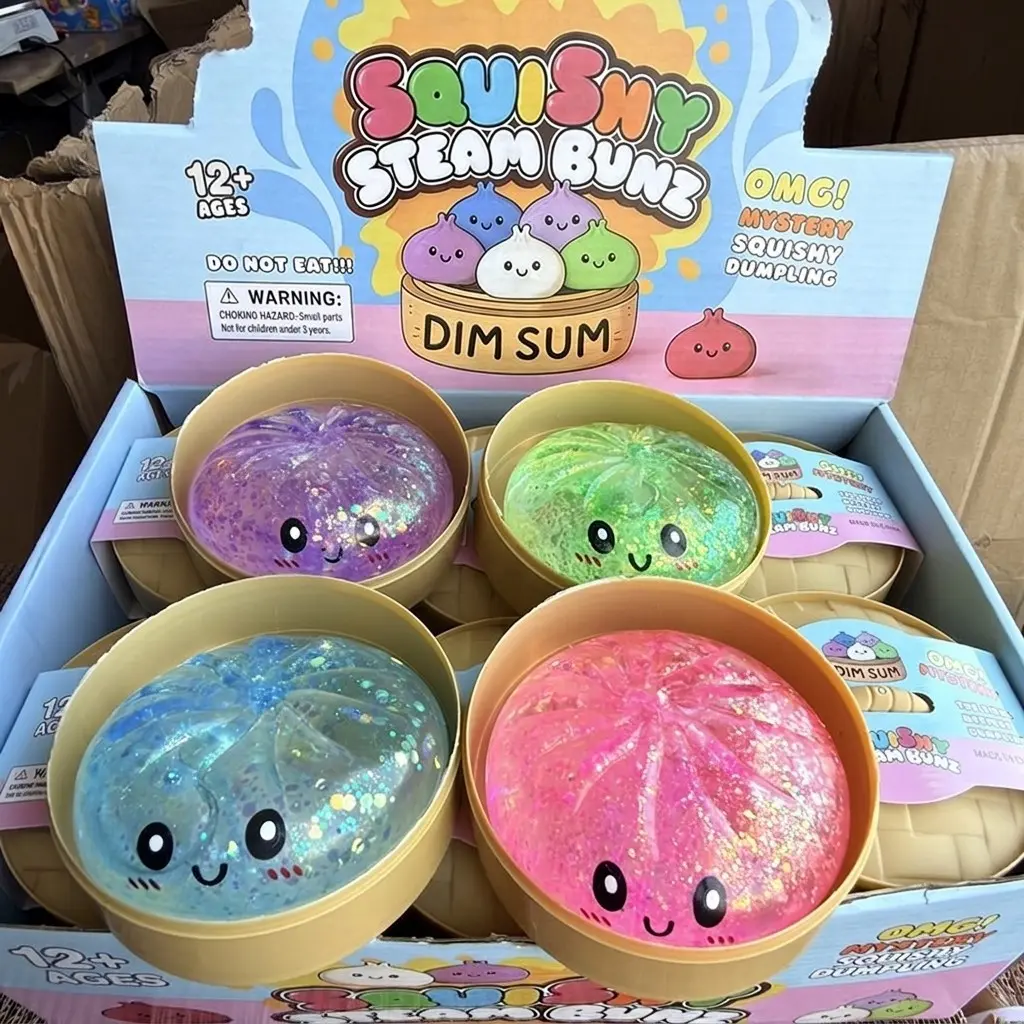 4Pcs Dim Sum Squishy Toy, Glitter Dumpling Squishy, Dumpling Stress Relief Set Pack, Glitter Steamed Bun Squeeze Ball With Steamer, Satisfying Tactile Sensory Relief Toy For Teens Adults 12+, Aesthetic Office Desk Decor, Tension Relaxation Blind Box Gift