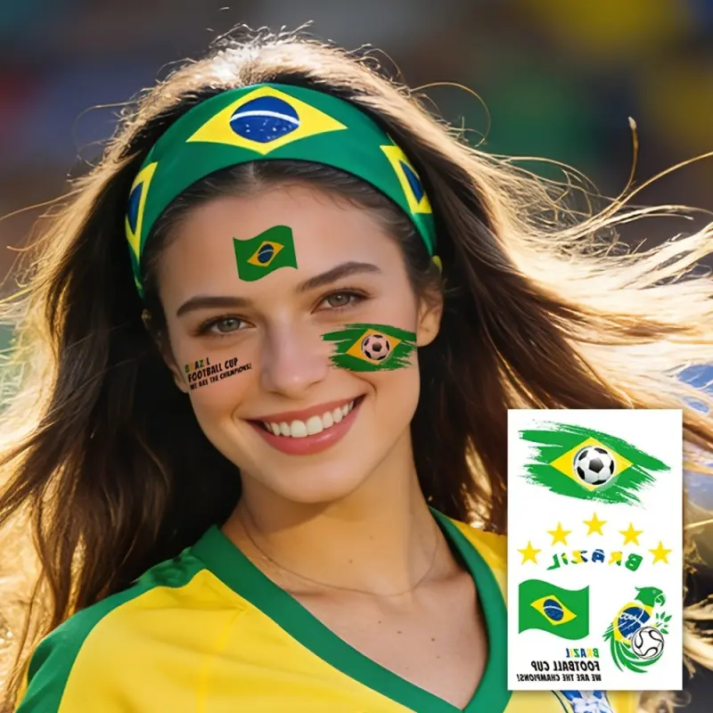 6Sheets Football Face Temporary Tattoos,Waterproof Flag Soccer Tattoos Stickers for Sports Fan Celebration Party,Country Flag Sports Event Tattoos Fans Adults Body Art