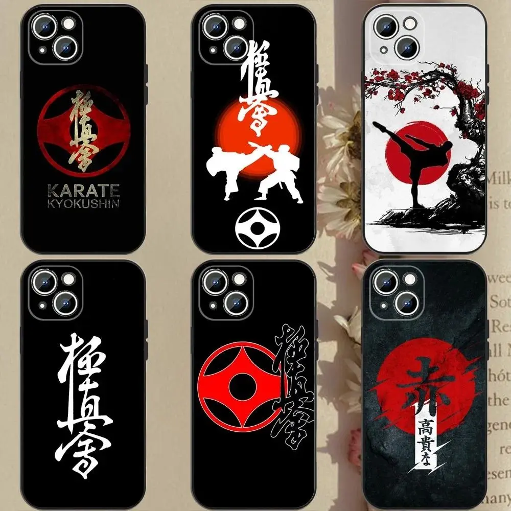 Kyokushin Karate Symbol Martial Arts Phone Case Black Silicone Soft Shockproof Cover For iPhone 11-17 Pro Max/Plus & Samsung Galaxy S23-S25