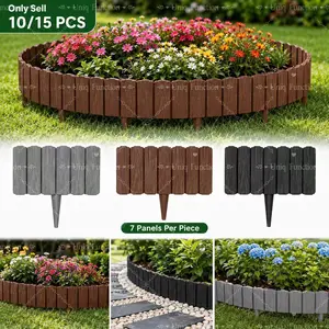 10/15 PCS Landscape Edging Border, Wood-Look Interlocking Garden Edging, Flexible No Dig Lawn Border for Flower Beds, Garden Paths, Yard Landscaping and Outdoor Walkways