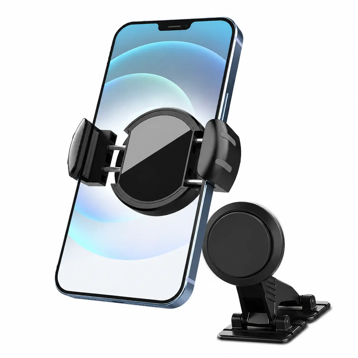 Strong Neodymium Magnetic Car Mount Holder with Adhesive-Free Metal Plate for Smartphones – Secure, Adjustable, and Universal Fit for Dashboard or Vent Mounting