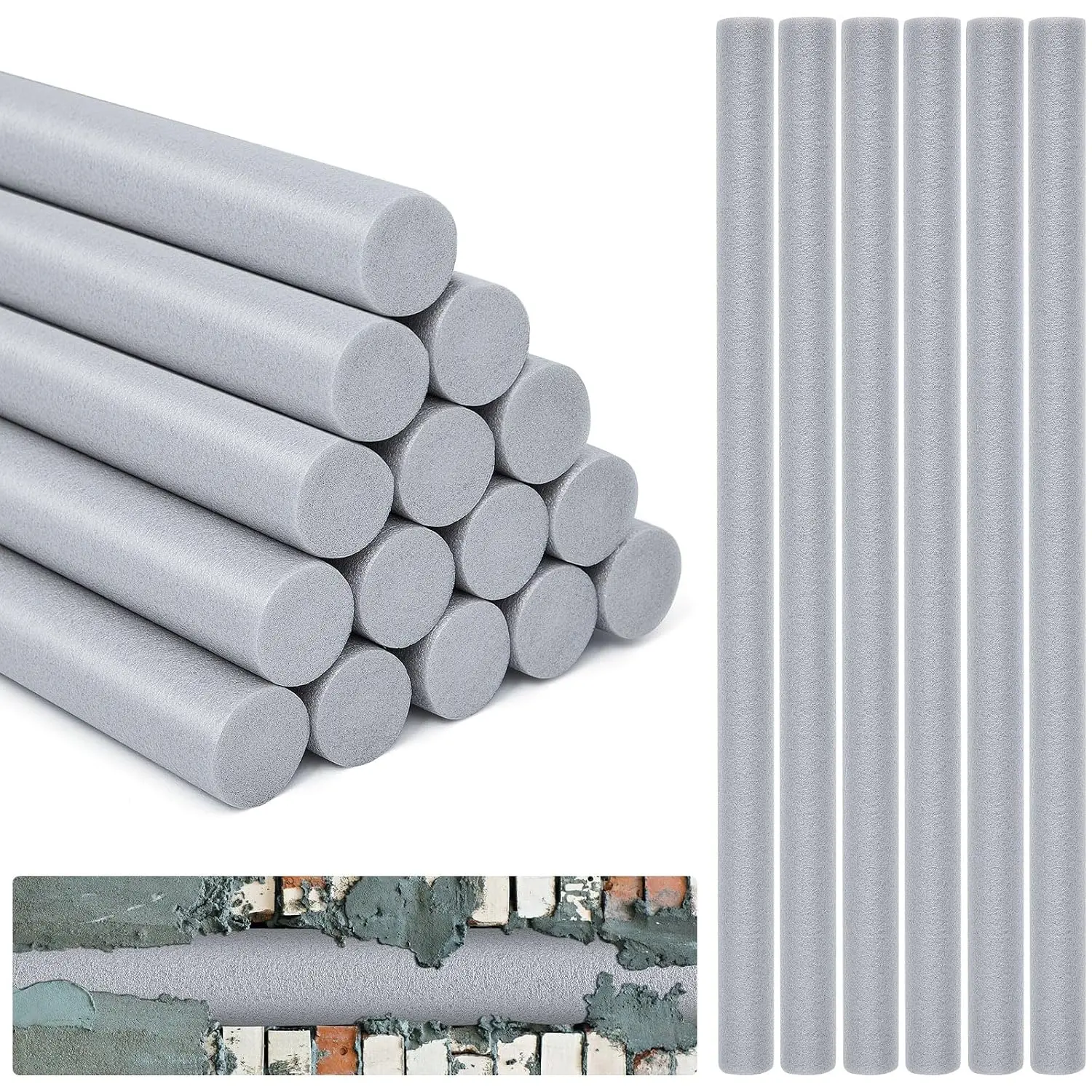 12 count 1" x 25.4" Long Backer Rod Closed Cell Caulking Filler Rope Concrete Crack Filler Expansion Joint Strips Caulk Saver  for Joints Crack Filling(Gray)