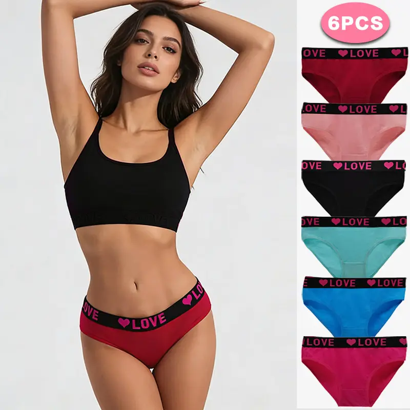 Women's Seamless Cotton Thong Underwear - Lady's Valentines Day Intimates, Love Letter Print, Heart Pattern, Elastic Waistband, Slim Fit, Lightweight Breathable Care Soft Skin-Friendly Fabric, Multi-Size, Ideal Gift for Wife, Daily Use