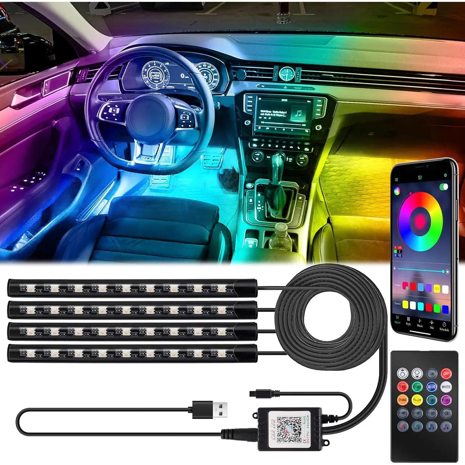 Interior Lights, LED Lights Strip with USB Adapter  Accessories | LED Lights for ,  Ambient Lighting, App & Remote Control  Sync Color Change Lights for   Decor