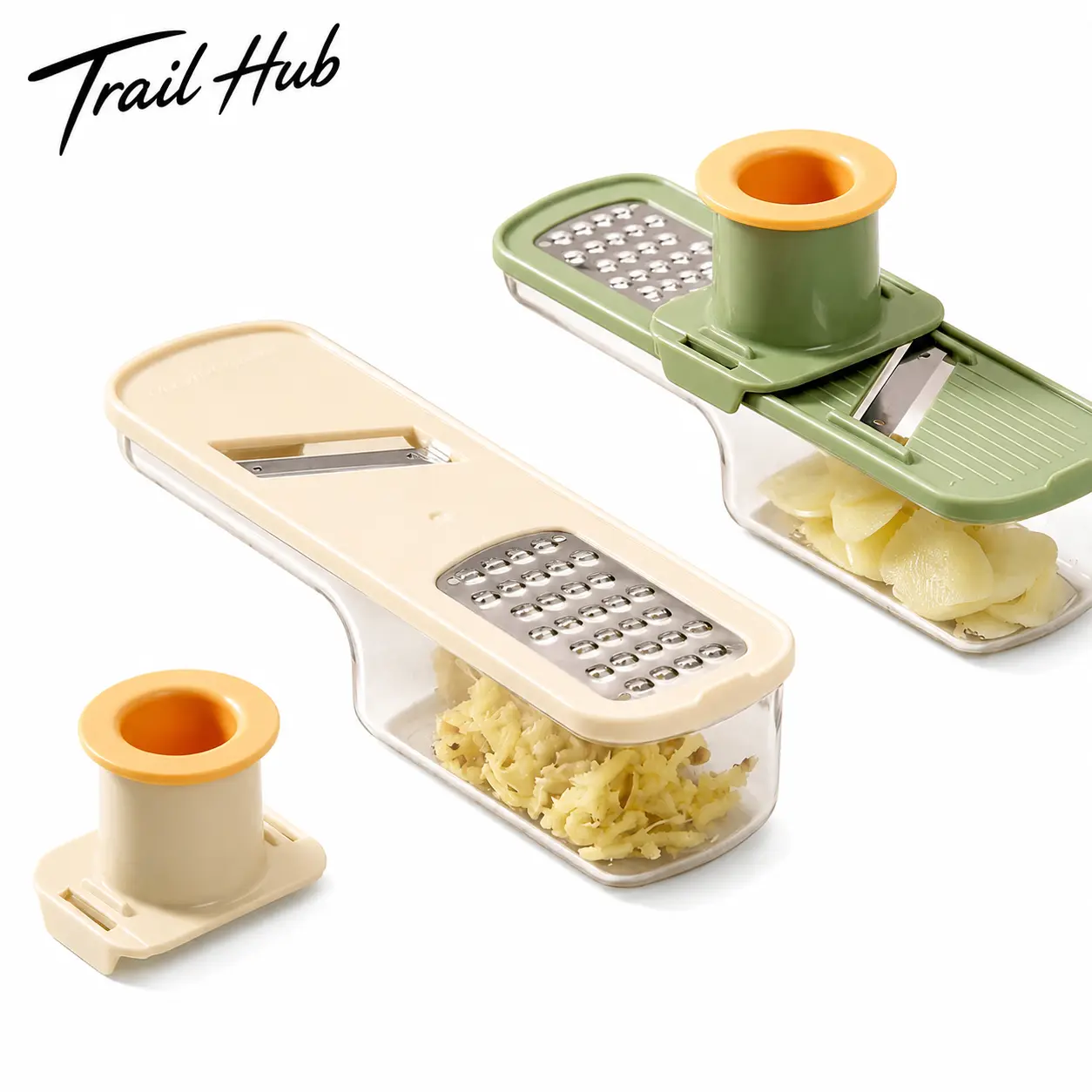 3-in-1 Multi-Use Kitchen Grinder Utensils - Hand-Safe Grip, Ergonomic Design, Non-Slip Base, Stainless Steel Blades, Easy-Clean Shredded Disc for Fresh Ginger, Garlic, Hard Vegetables Home Cooking Meal Prep