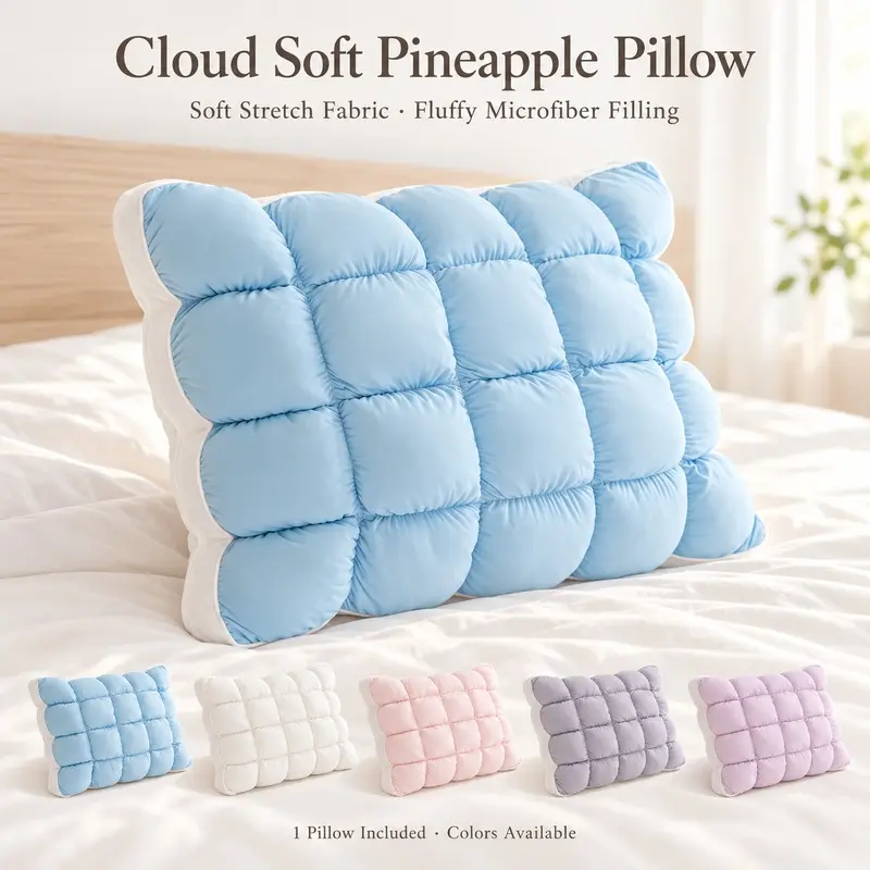 2026 Cloud Soft Pineapple Grid Pillow, Fluffy Quilted Design, Soft Stretch Cover, Microfiber Filling, Japanese Inspired Pastel Colors, Bed and Nap Pillow, Single Pack