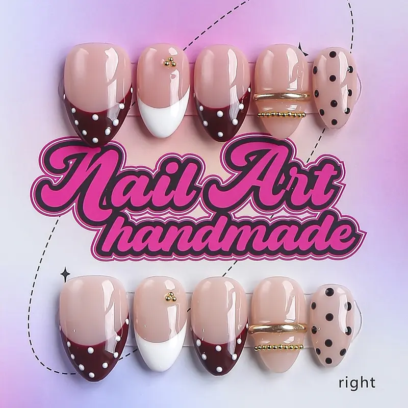 Short Plump Almond Nails 10pcs Y2K Style Press-On Nails, Handmade, 4 Sizes XS S M L, Perfect for Parties, Includes Jelly Glue, Crystal Stick, File, Nail Art Products